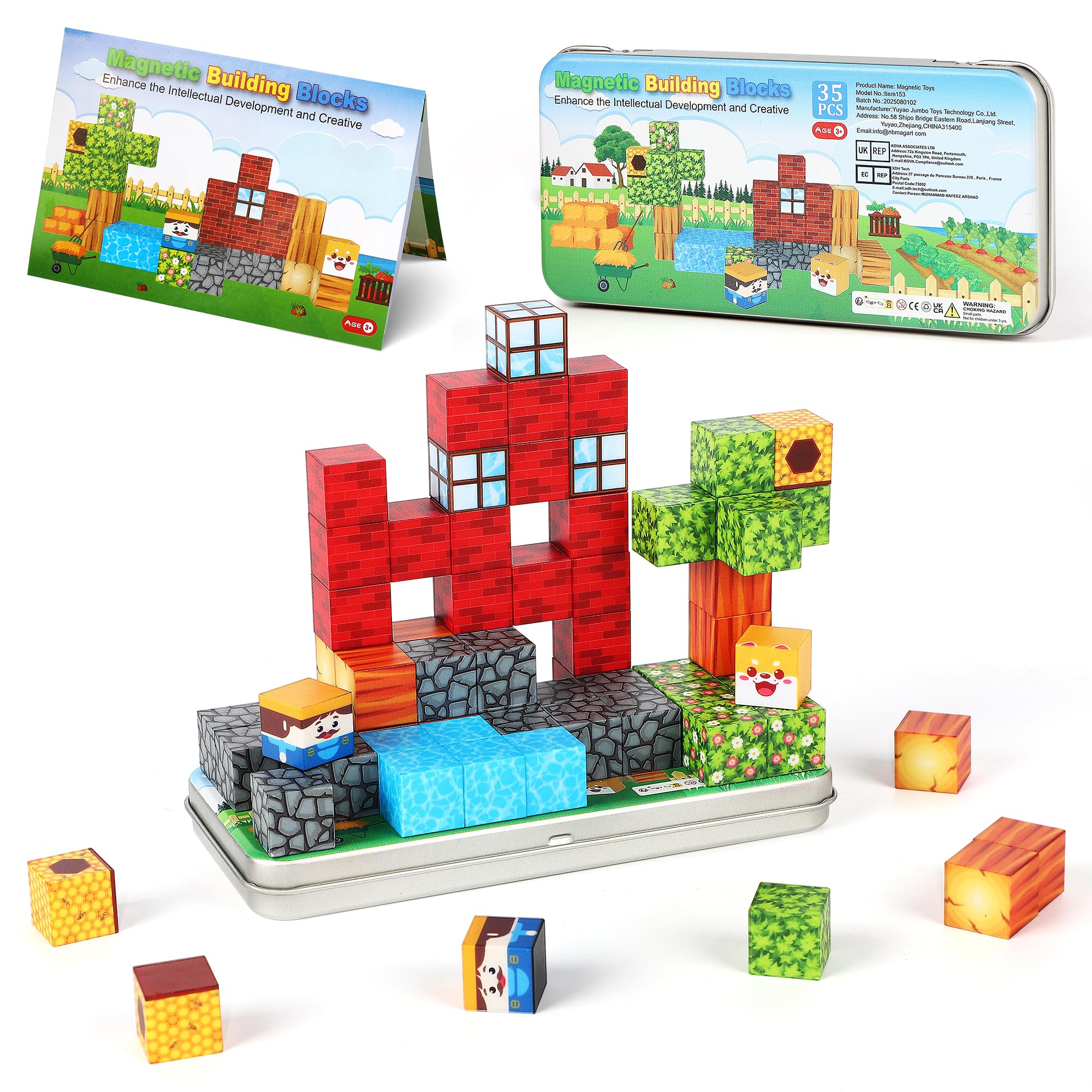 Mini Magnetic Blocks for Travel, 35PCS Portable Stem Toys with Iron Case Magnetic Building Set for Toddlers Educational Toys for Airplane Travel Magnet Cubes with Storage Box for Kids