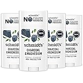 Schmidt's Aluminum-Free Vegan Deodorant Charcoal & Magnesium with 24 Hour Odor Protection, 4 Count for Women and Men, Natural Ingredients, Cruelty-Free, 2.65 oz