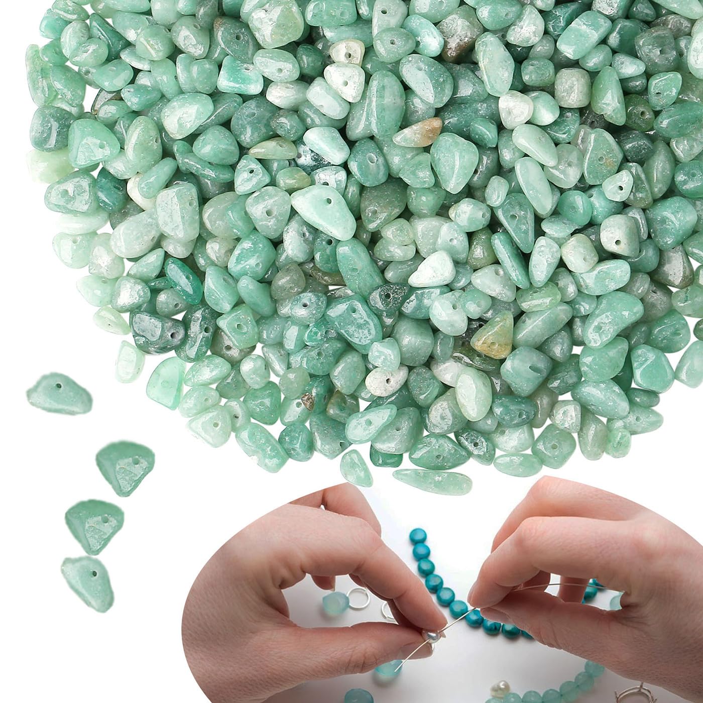 XIANNVXI 400 Pcs Drilled Green Aventurine Beads for Crafting,5-8mm Irregular Tumbled Gemstone Crystal Chip Loose Craft Green Beads for Jewelry Making