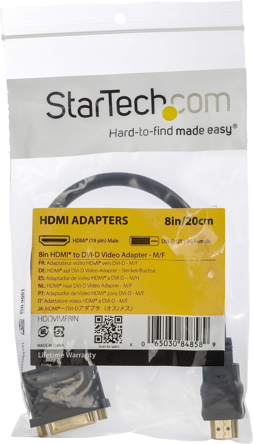 StarTech HDMI Male to DVI Female Adapter - 8-Inch - 1080p DVI-D Gender Changer Cable (HDDVIMF8IN), Black: Home Audio & Theater