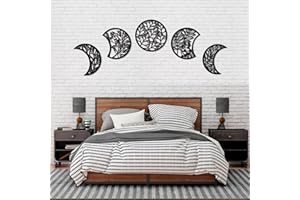 Jetec 5 Pcs Moon Phase Wall Art Decor Wall Pediments Hanging Wooden Moon Phase Spiritual Bedroom Nordic Boho Lunar Aesthetic Art for Living Room Dorm Apartment Bar Ornament(Dark Black,15.75 Inch)