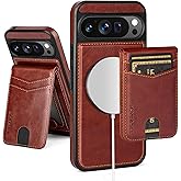 SkyEagle Compatible with Magsafe 2 in 1 Detachable Google Pixel 10 Pro XL 5G Wallet Case with Card Holder Women Men,Magnetic PU Leather RFID Blocking Shockproof Flip Kickstand Credit Slots,Brown