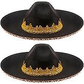 Cagemoga 2 Pack Mexican Sombrero Hat Black Felt Large Sombrero Hat for Teens Kids Mexican Party Dress Up Accessories
