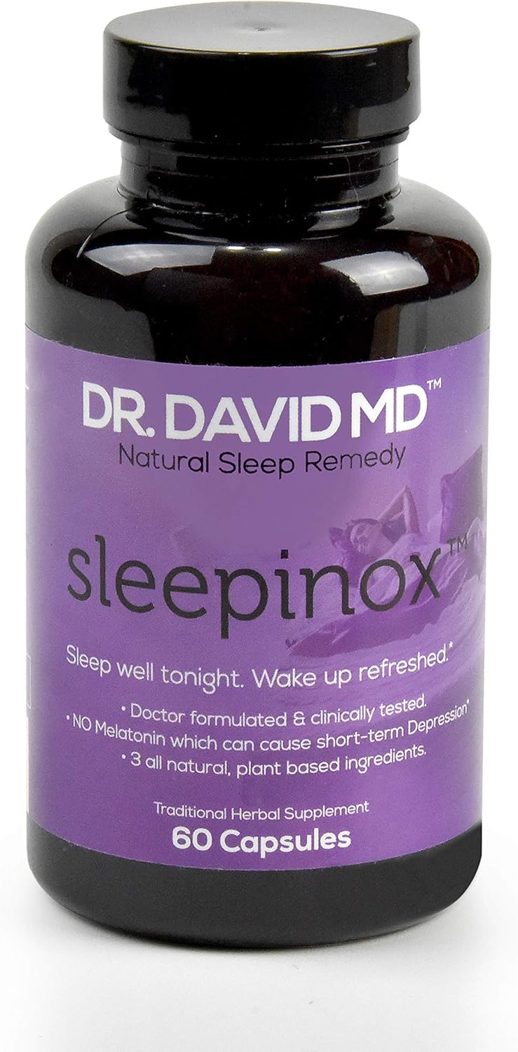 Sleepinox Stress Relief Sleep Supplements - Anxiety Relief and Deep, Restful Sleep - Organic, Vegan and Clinically Tested Herbal Sleep Supplement - Anesthesiologist Formulated - 60 Veggie Caps