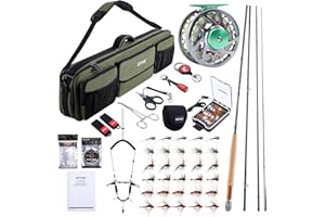 Goture 9ft #6 Fly Fishing Rod & Reel Combo, Pre-Spooled CNC Reel, Solid Burmese Teak, 4-Sections Fly Rod Kit with Oxford Clot