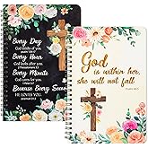 Xqumoi 2Pack A5 Floral Cross Religious Spiral Notebooks, She Will Not Fall Bible Verse Ruled Journal Writing Hardcover Notebooks Christian Christmas Gift Sunday School Office Supplies