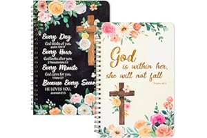 Xqumoi 2Pack A5 Floral Cross Religious Spiral Notebooks, She Will Not Fall Bible Verse Ruled Hardbound Journal Writing Hardcover Notebooks Christian Christmas Gift Sunday School Office Supplies