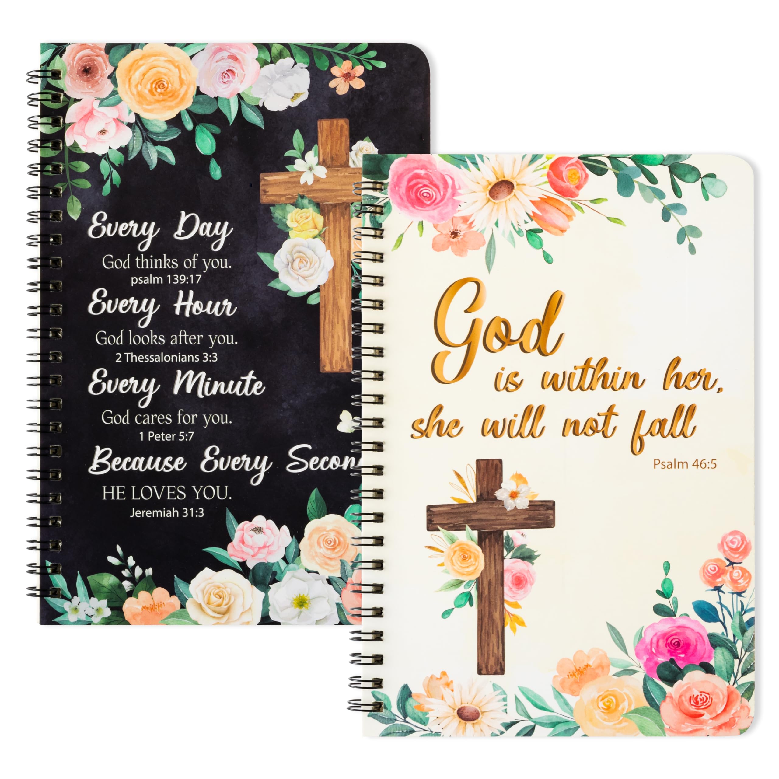 Xqumoi 2Pack A5 Floral Cross Religious Spiral Notebooks, She Will Not ...