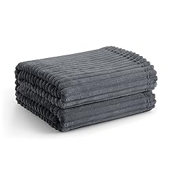 Vessia Flannel Fleece Dark Grey Throw Blanket