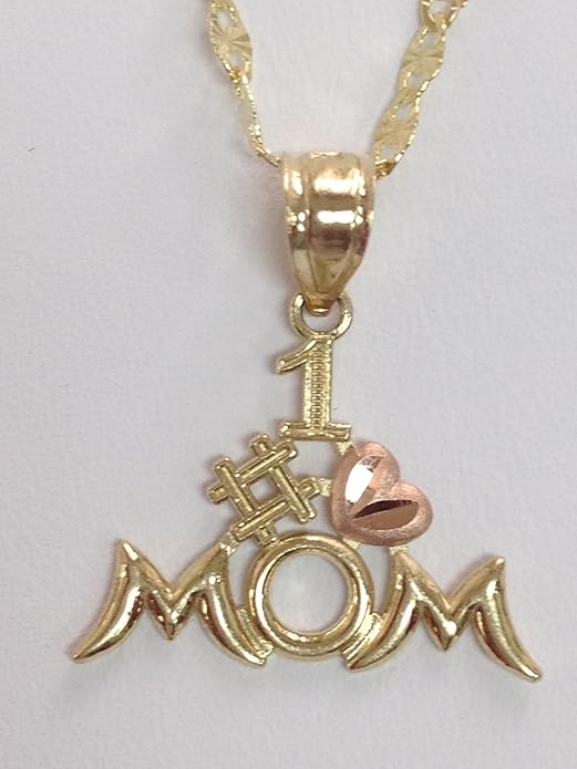 1 Mom Mother's Day 14k Gold Charm with 18' Yellow Gold