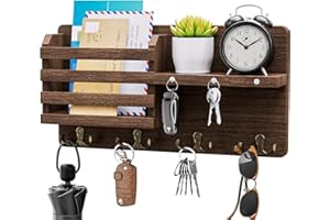 SWTYMIKI Key Rack with 4 Double Key Hooks, Decorative Rustic Key Hangers for Wall Mail Holder for Entryway, Mudroom, Hallway,