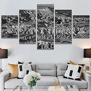SIGNWIN 5 Panel Canvas Wall Art Monochromatic Mountains...