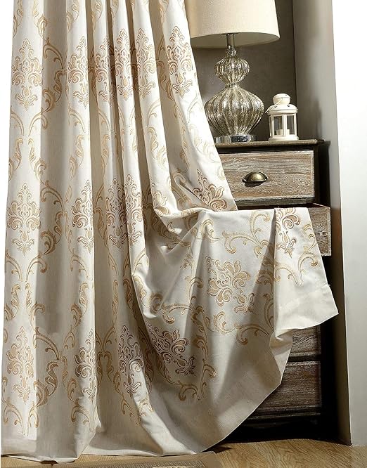 Amazon Com Vogol 2 Panels Classic Elegance Embroidered Faux Linen