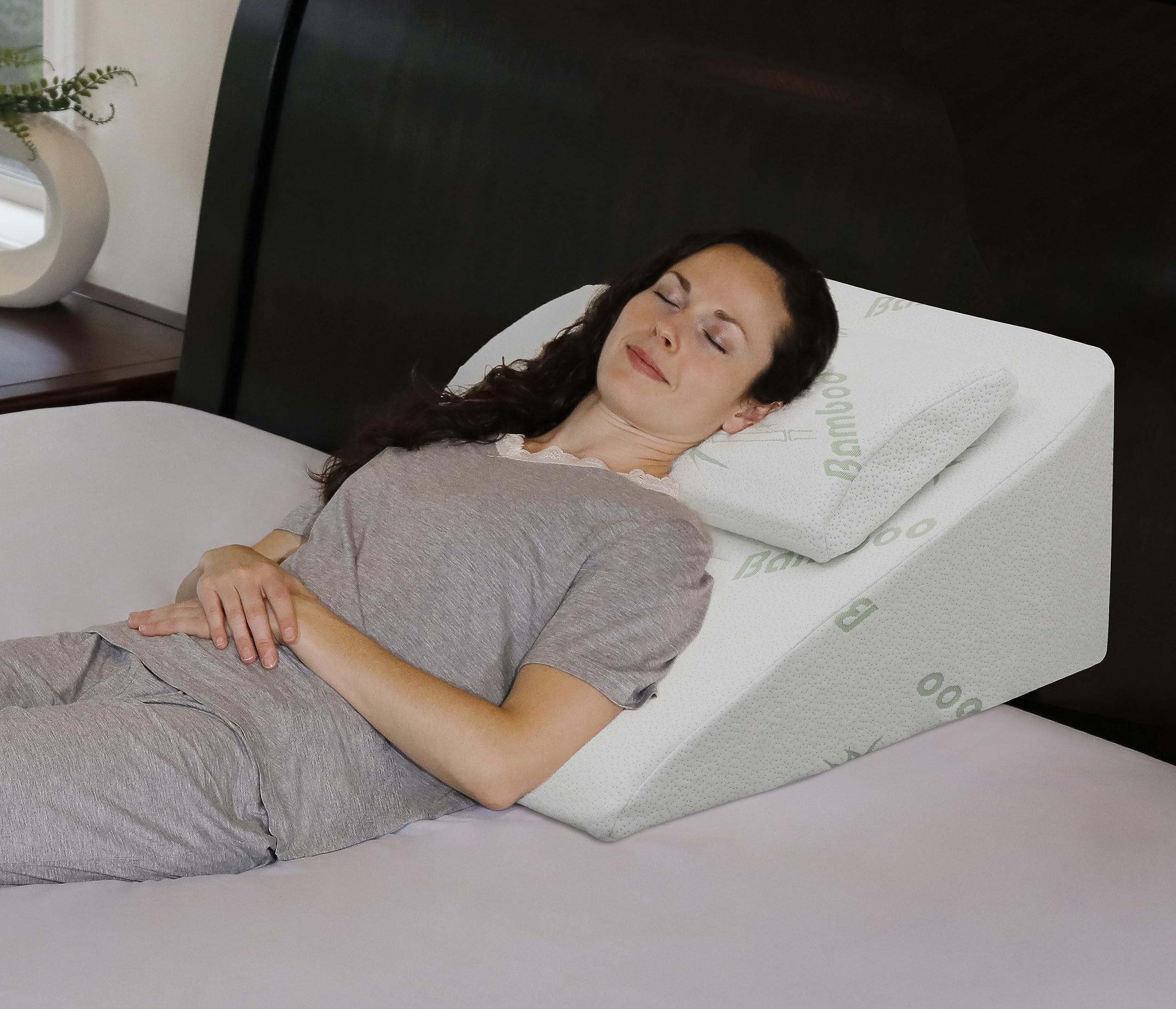 InteVision Foam Bed Wedge Pillow (25 x 24 x 12 inches) and Headrest Pillow in One Package - Helps Relief from Acid Reflux, Post Surgery, Snoring - 2 inches Memory Foam Top