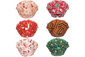 Panitay 6 Pcs Christmas Bouffant Scrub Caps with Buttons Adjustable Nurse Working Hats Surgical Caps for Women Men