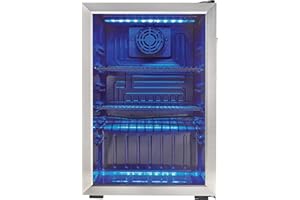 Danby DBC026A1BSSDB 95 Can Beverage Center, 2.6 Cu.Ft Refrigerator for Basement, Dining, Living Room, Drink Cooler Perfect for Beer, Pop, Water, Black/Stainless-Steel