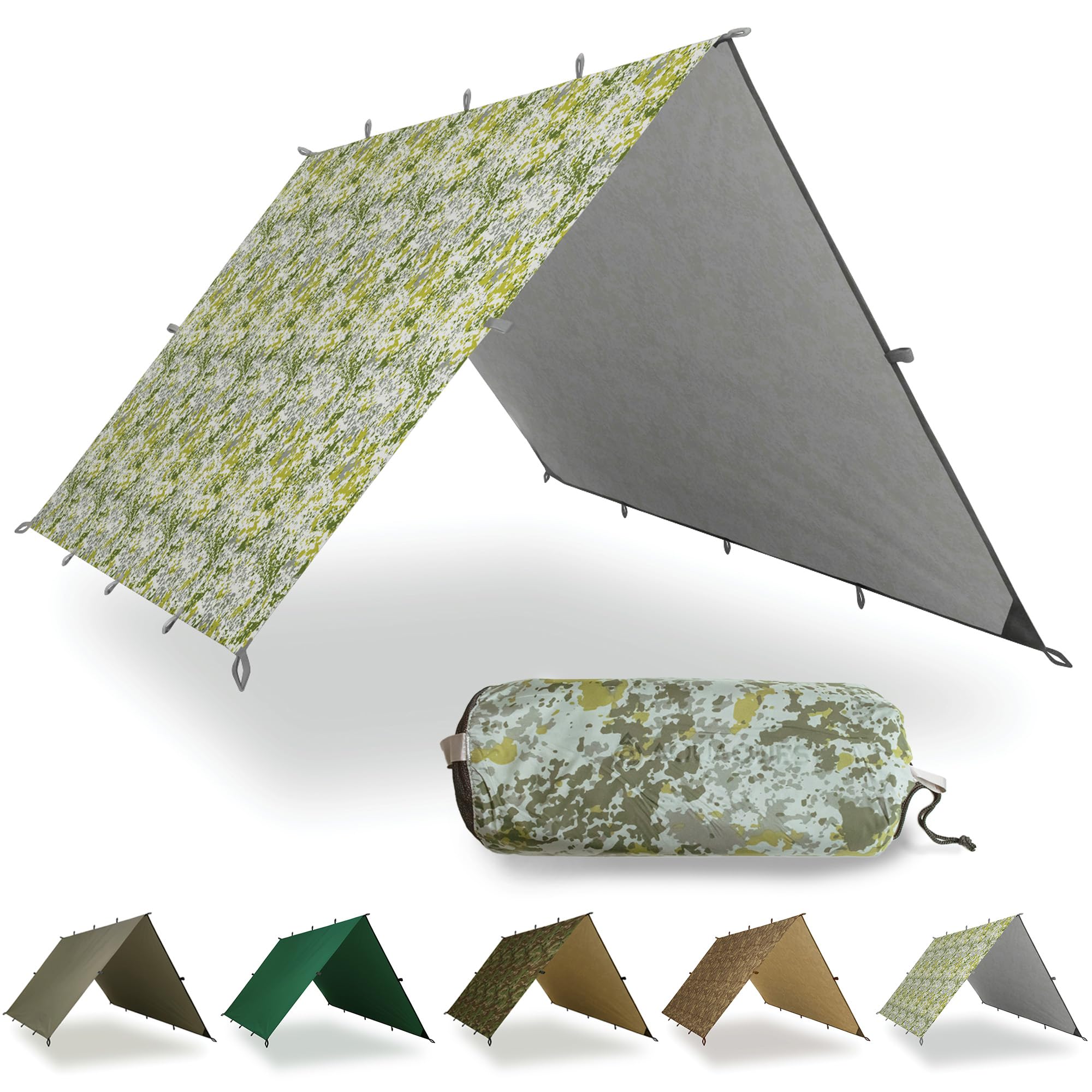 AQUAQUEST DEFENDER Waterproof Camping Tarp - Heavy Duty Tent Shelter or Rain Fly - Camping Essentials for Hiking, Bushcraft & Hammock, 4 x 3 m Boulder Camo