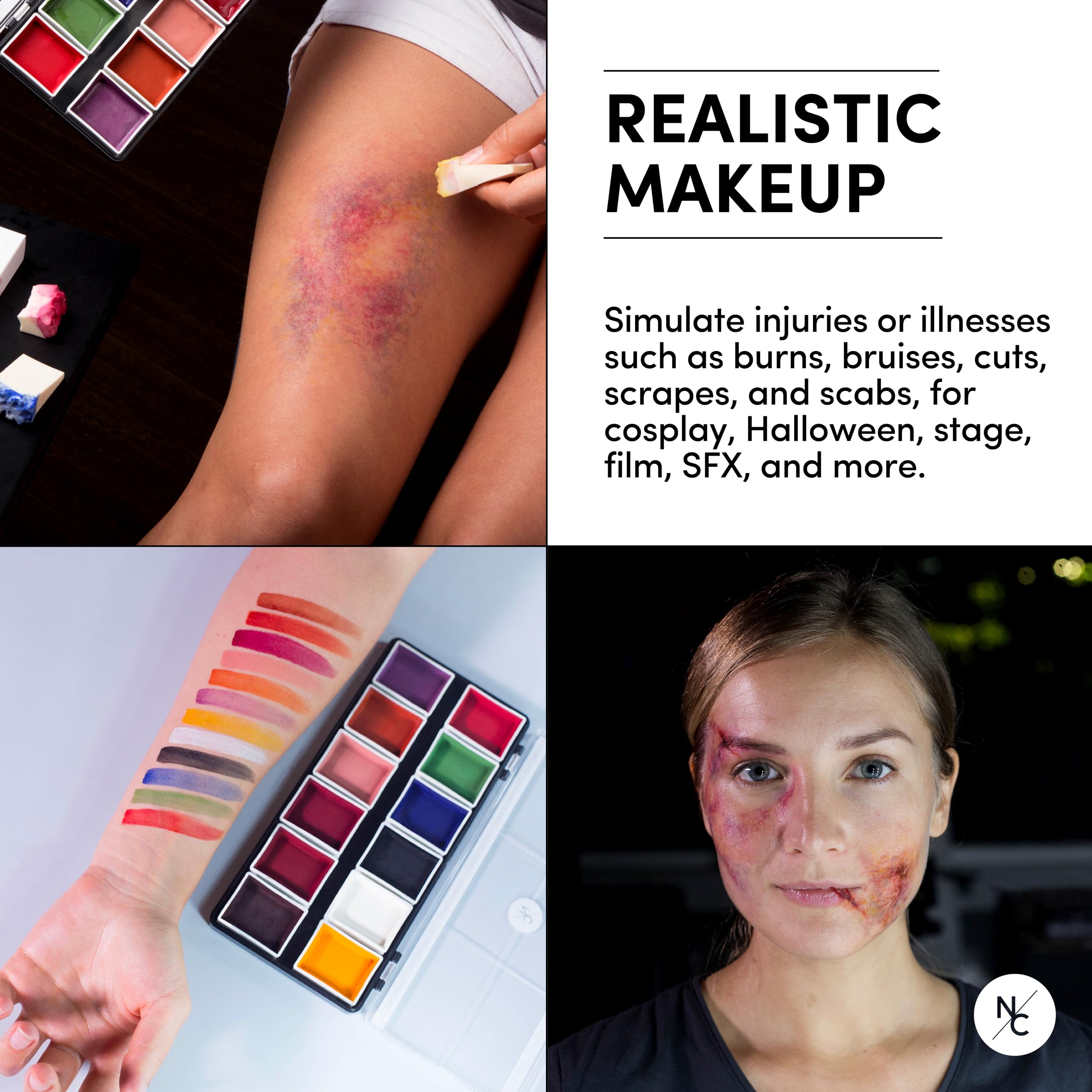 Narrative Cosmetics FX Alcohol-Activated 12 Colors Makeup Palette, Highly Pigmented Professional Makeup for the Stage, Film, Costumes, Cosplay, SFX, Performance Arts