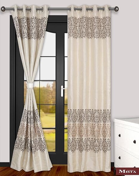 Buy Mista Set Of 2 Brown Cream Jacquard Weaved Polyester Eyelet