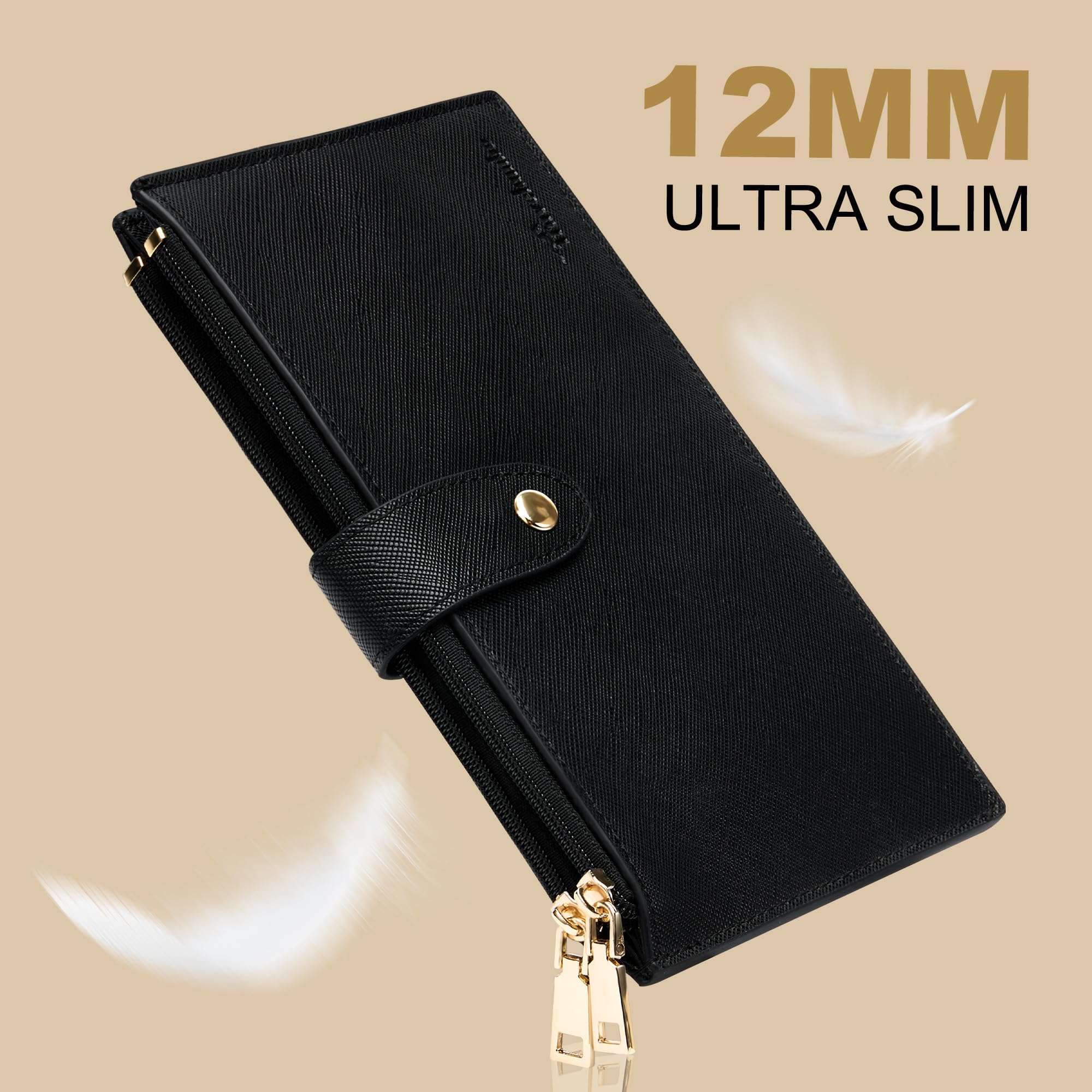 Travelambo RFID Wallet Women Large Size Bifold Multi Card Wallet Case with Zipper Pocke Credit Card Holder for Women