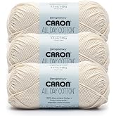 Caron All Day Cotton Yarn for Crocheting, Cream, 3-Pack | #4 Worsted Yarn, 100% Mercerized Cotton, Soft Crochet Yarn for Knitting, Amigurumi &amp; Crafts, 173yds, 100g/3.5oz per skein