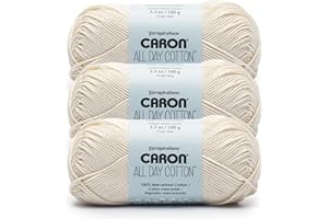 Caron All Day Cotton - 3 Pack of 173 Yards/3.52 oz Cream 100% Mercerized Cotton Yarn