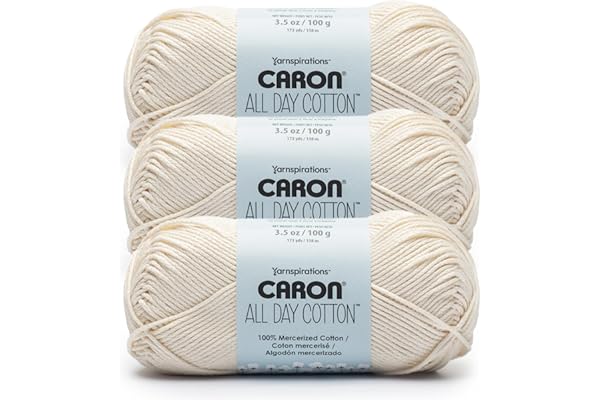 Caron All Day Cotton - 3 Pack of 173 Yards/3.52 oz Cream 100% Mercerized Cotton Yarn