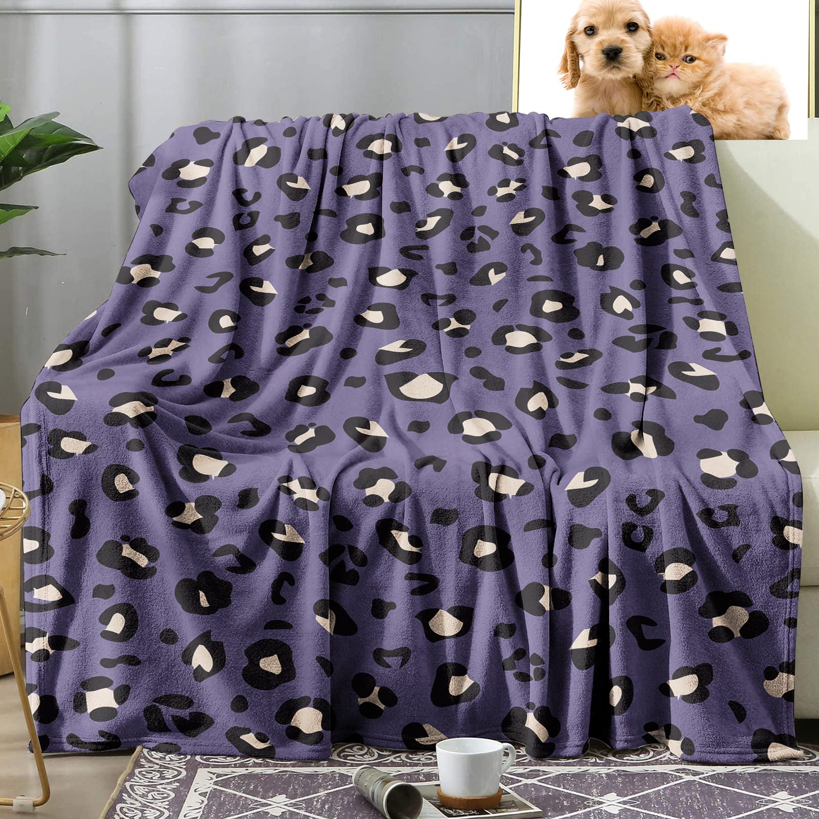 Sowide Cheetah Print Blanket，Purple Leopard Print Blanket，Soft Fleece Flannel Leopard Animal Blanket，Cozy Warm Throw，Lightweight Fuzzy Plush Gifts Women Adults，Nap Bed Couch，50''x60''，M(130x152cm)