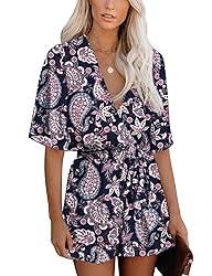 Relipop Women's Summer Romper Floral Print V Neck