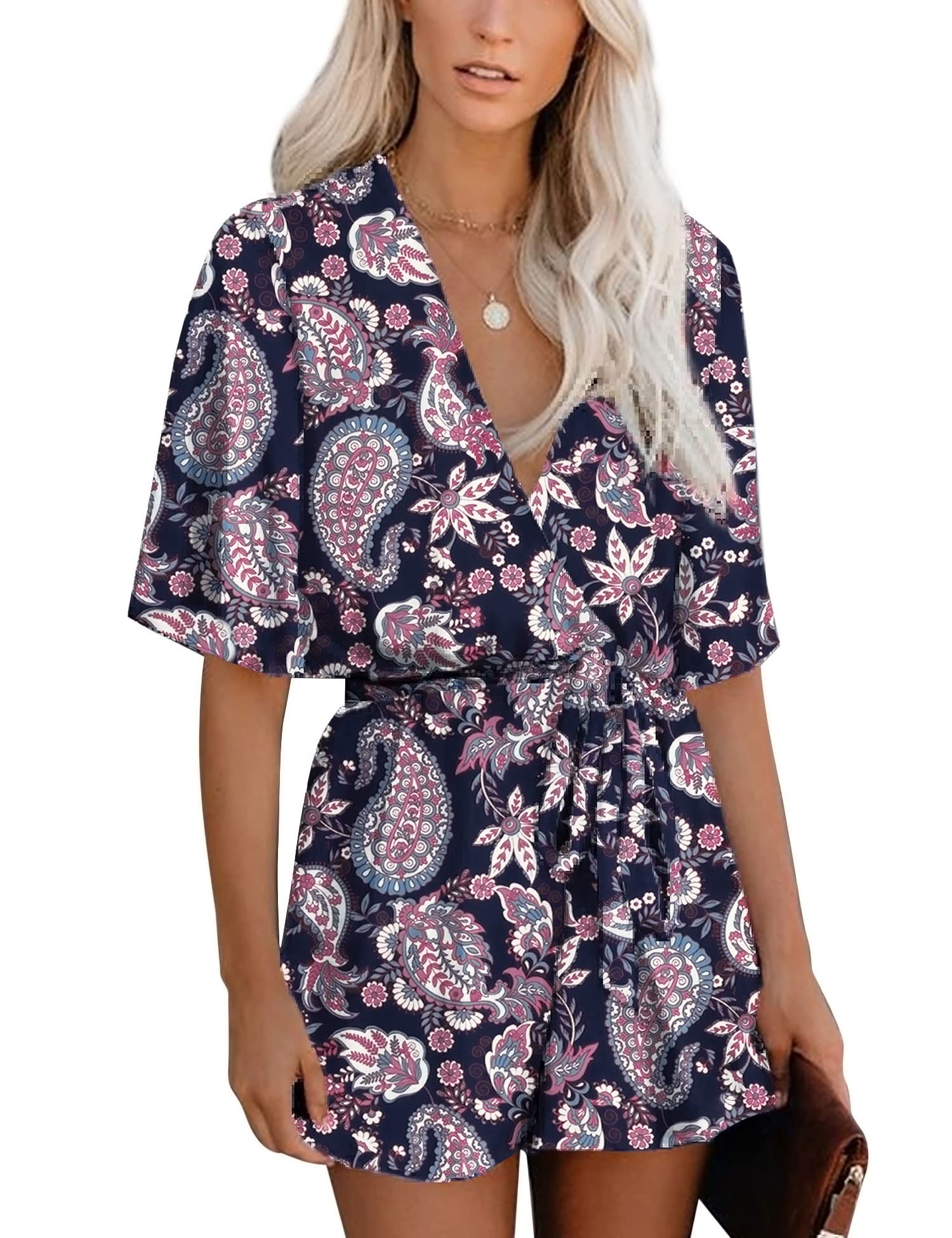 Relipop Women's Summer Romper Floral Print V Neck