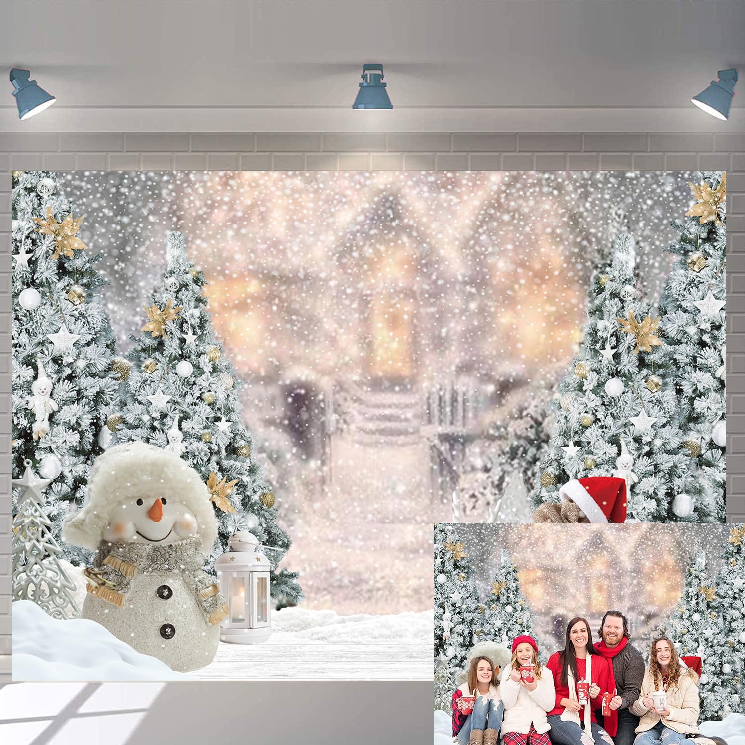 Winter Christmas Backdrop Christmas Tree Snowman Snowflake Photography Background Happy New Year Party Decorations Photo Props (8X6FT)