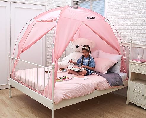 BESTEN Floorless Indoor Privacy Tent for Bed, Pink with Color Poles