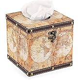 Sumnacon Retro Wood Square Tissue Box Cover - Vintage Cube Tissue Box Holder, Decorative Facial Tissue Holder for Bedroom Bathroom Dresser Night Stand Table Car Store Office Home Decor, Yellow