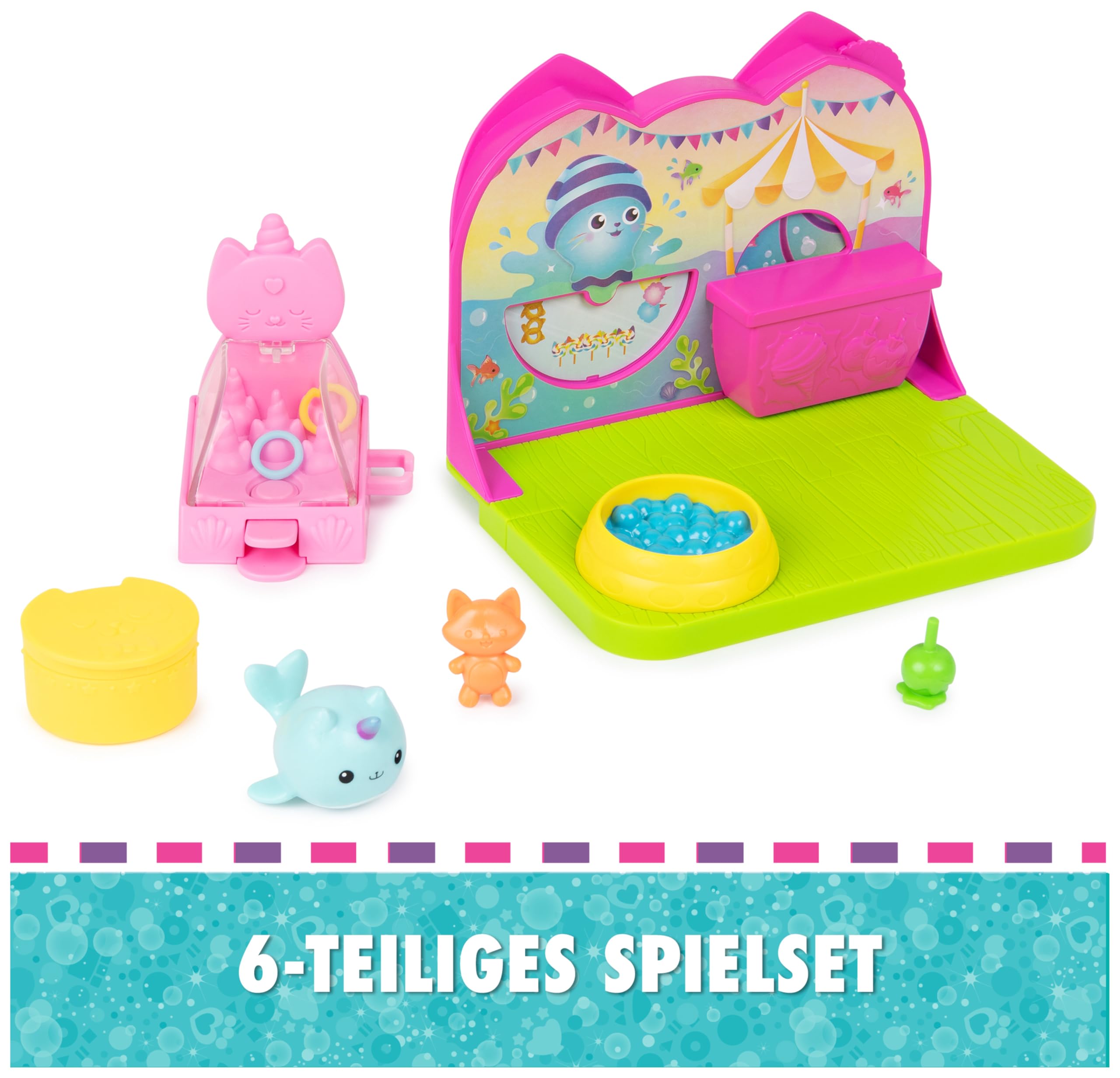 DREAMWORKS GABBY'S DOLLHOUSE - Deluxe Room Spielset,Fest-Raum mit Kätzchen Narwal (engl. Kitty Narwhale), Möbelstücken und thematischem Zubehör, ab 3 Jahren 2