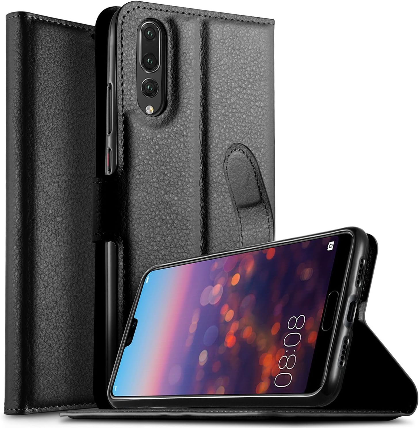 KAMALSTAR Huawei P20 pro Case,Leather Wallet flip cover with card slot Full Body protection phone cover (Black)