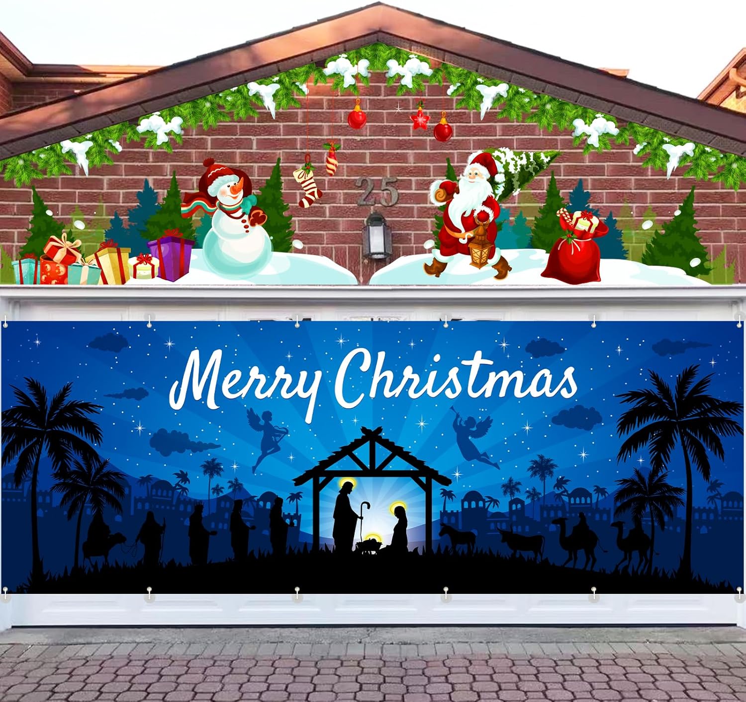 Garage Door Decorations - Arosche Extra Large Christmas Garage Door Cover 6 * 16Ft Christmas Garage Door Decorations Jesus Nativity Merry Christmas Background Party Supplies for Garage Door Cover, Phoyography, Party Decor