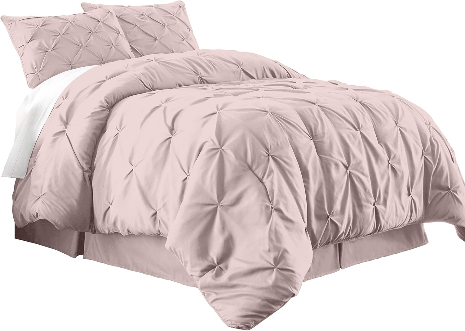 Chezmoi Collection Berlin 3-Piece Pintuck Pinch Pleat Bedding Comforter Set (Queen, Soft Pink)