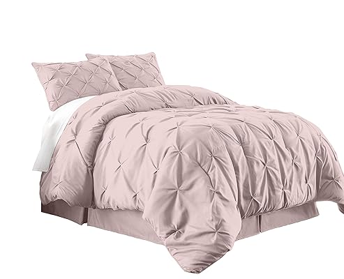 Chezmoi Berlin 2-Piece Pintuck Pinch Pleat Comforter Set, Pink