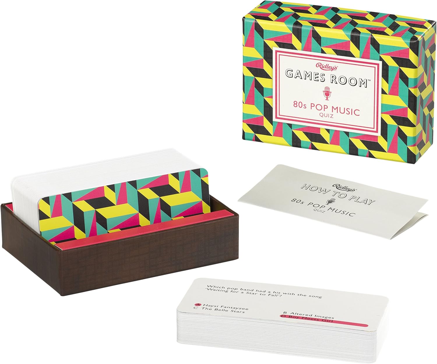 Ridley's 80s Pop Music Trivia Card Game - 140 Question Cards For Adults & Kids | 2+ Players Family Party Game