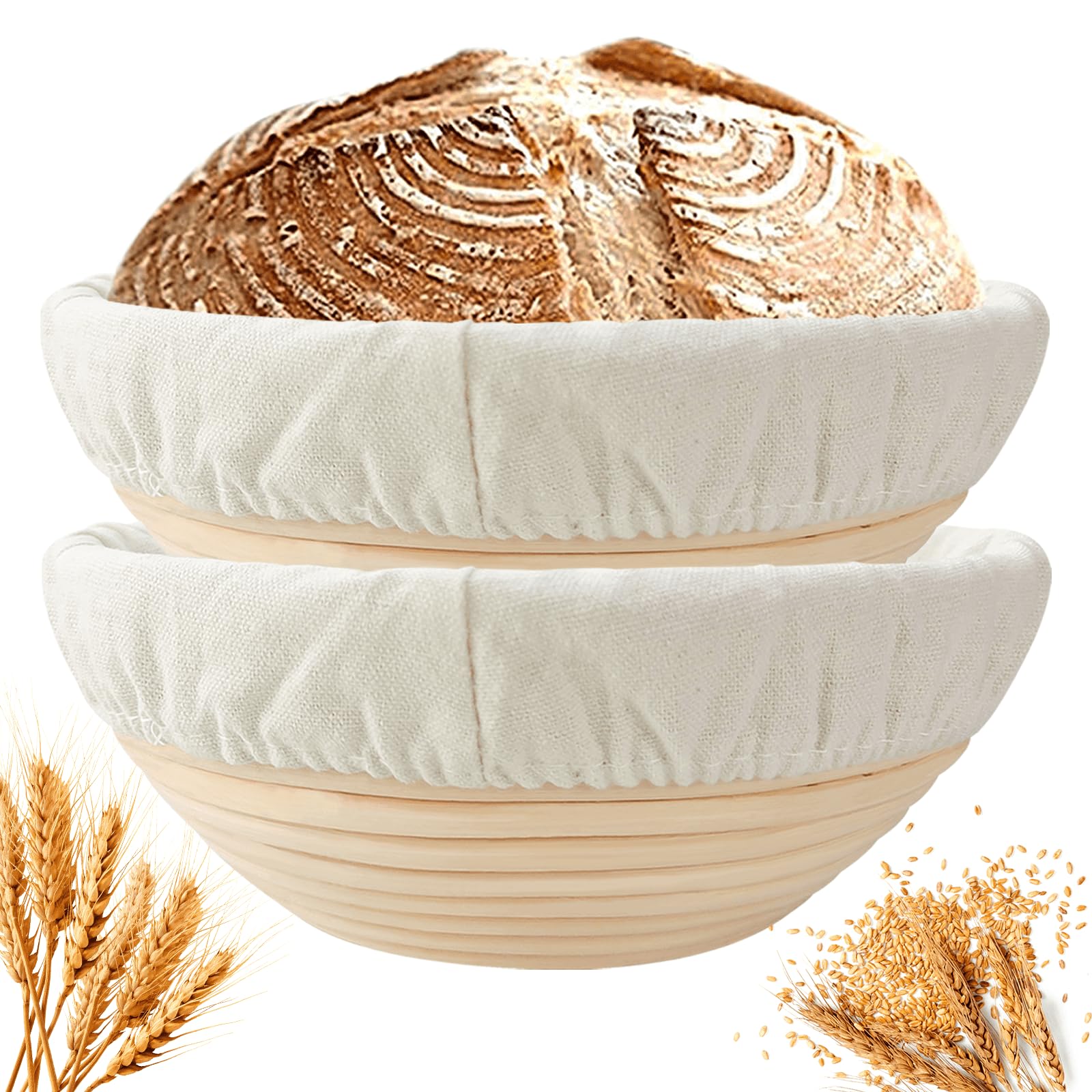 Photo 1 of SNAILDIGIT Banneton Bread Proofing Basket Set of 2: 9 Inch Round Sourdough Proofing Bowls for Artisan Bread Making for Professionals and Home Bakers
