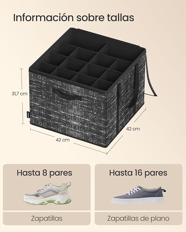 Organizador Zapatos, Asas, Tapa Transparente, Negro Tinta