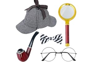 MATINIY 100 Days of School Old Man Costume for Adults Detective Hat Magnifying Glass Bow Tie Mustache Grandpa Dress Up Supplies