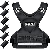 Feyachi Adjustable Weighted Vest, 3-32lb Vest with 6 Ironsand weights | 3-12/12-20/20-32lb, 6 Ironsand Removable Weights with Plus Pockets, Reflective Strips, Adjustable Buckle Strap for Training