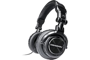 Denon DJ HP1100 | Professional Over-Ear DJ Headphones with 180-degree Cup Swivel & Leather Carry Bag (53mm driver / 3500mW input)