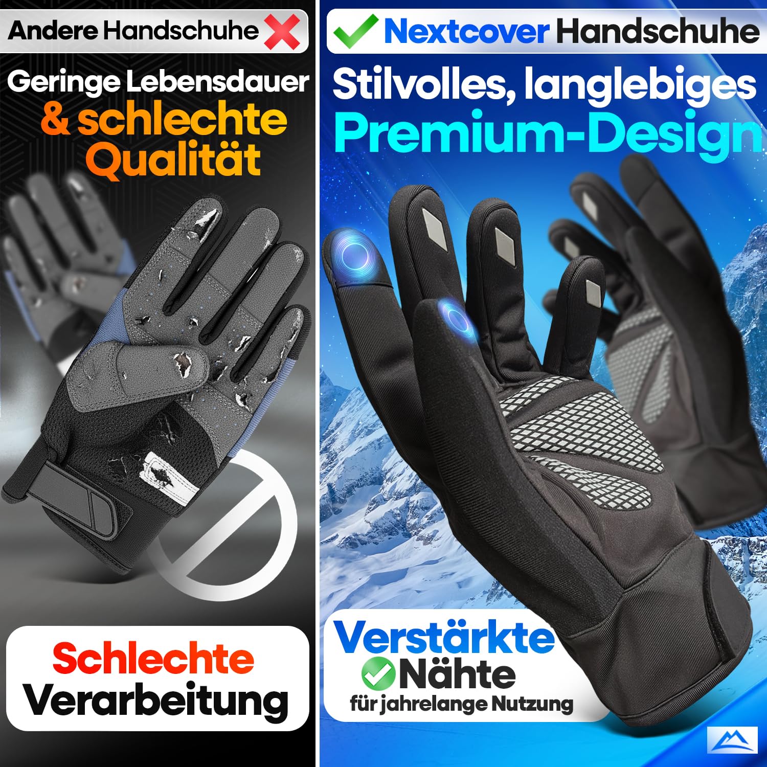 Nextcover® Winter Fahrradhandschuhe Herren & Damen mit ThermoShield 2.0 I Unisex Winterhandschuhe Fahrrad in Größe S-XXL I Warme & wasserdichte Thermo Fahrrad Handschuhe Winter wasserdicht 5