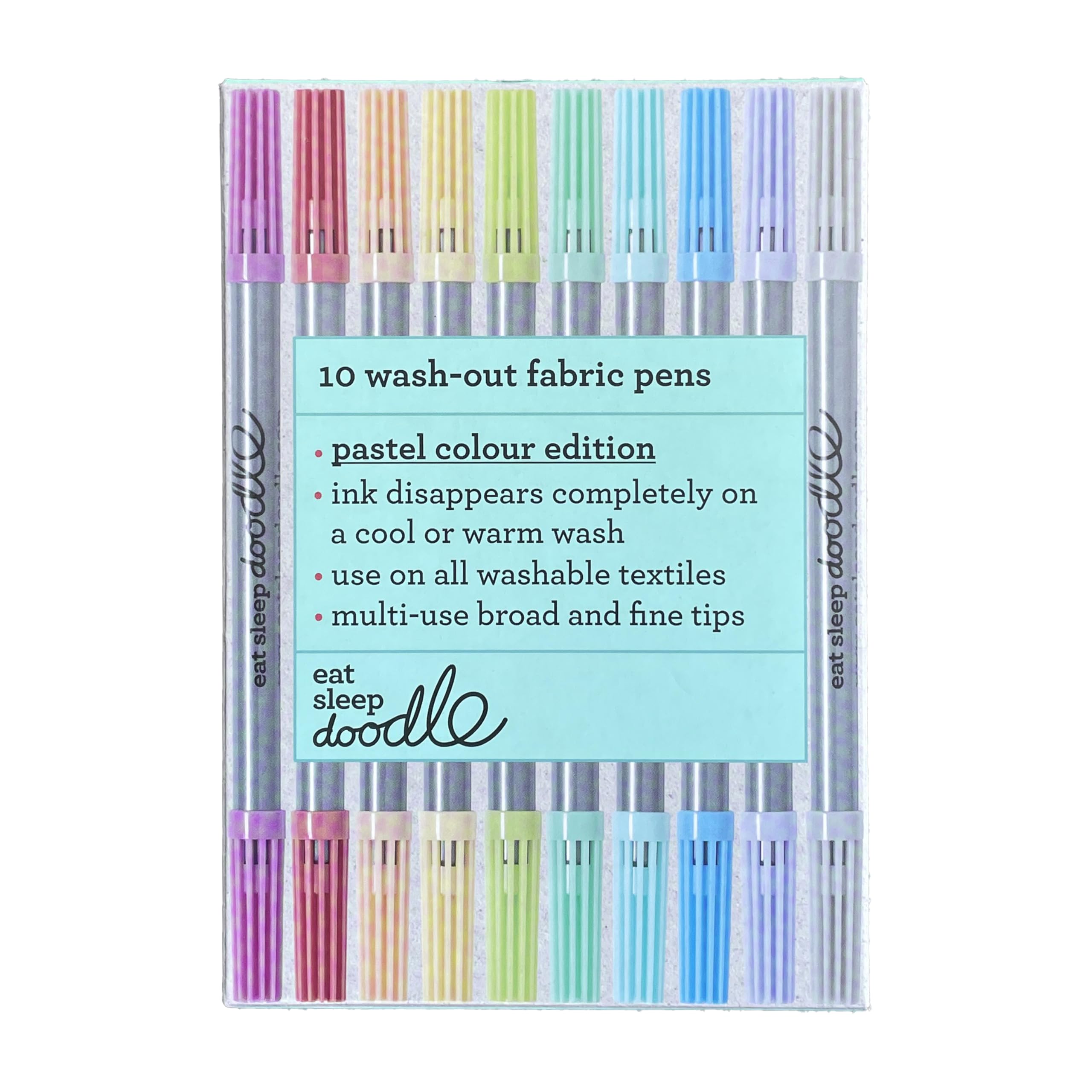 eatsleepdoodle Original Doodle wash-Out Fabric pens (Pack of 10) Double-Ended felt tip pens: Pastel Colours