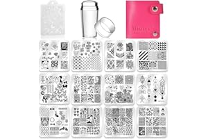 Biutee Nail Stamping Plates Set 12pcs Nail Plates 1stamper 1scraper 1storage bag Nail plate Template Image Plate Stencil Nails Tool (C)