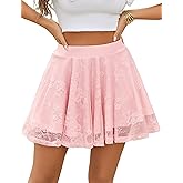 Avidlove Skirts for Women Lace Pleated Ruffles Skater Skirt Elastic Waistband Sexy Basic Stretchy Flared Casual Mini Skirt