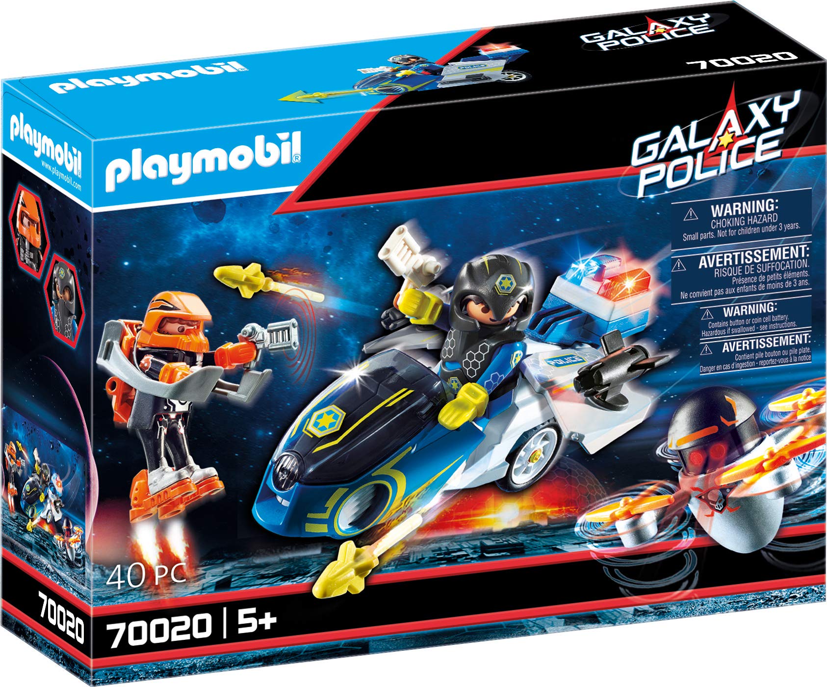 Playmobil 70020 Galaxy Police Space Bike with Jet Pack and Drone, with Light Effects, for Children Ages 5+