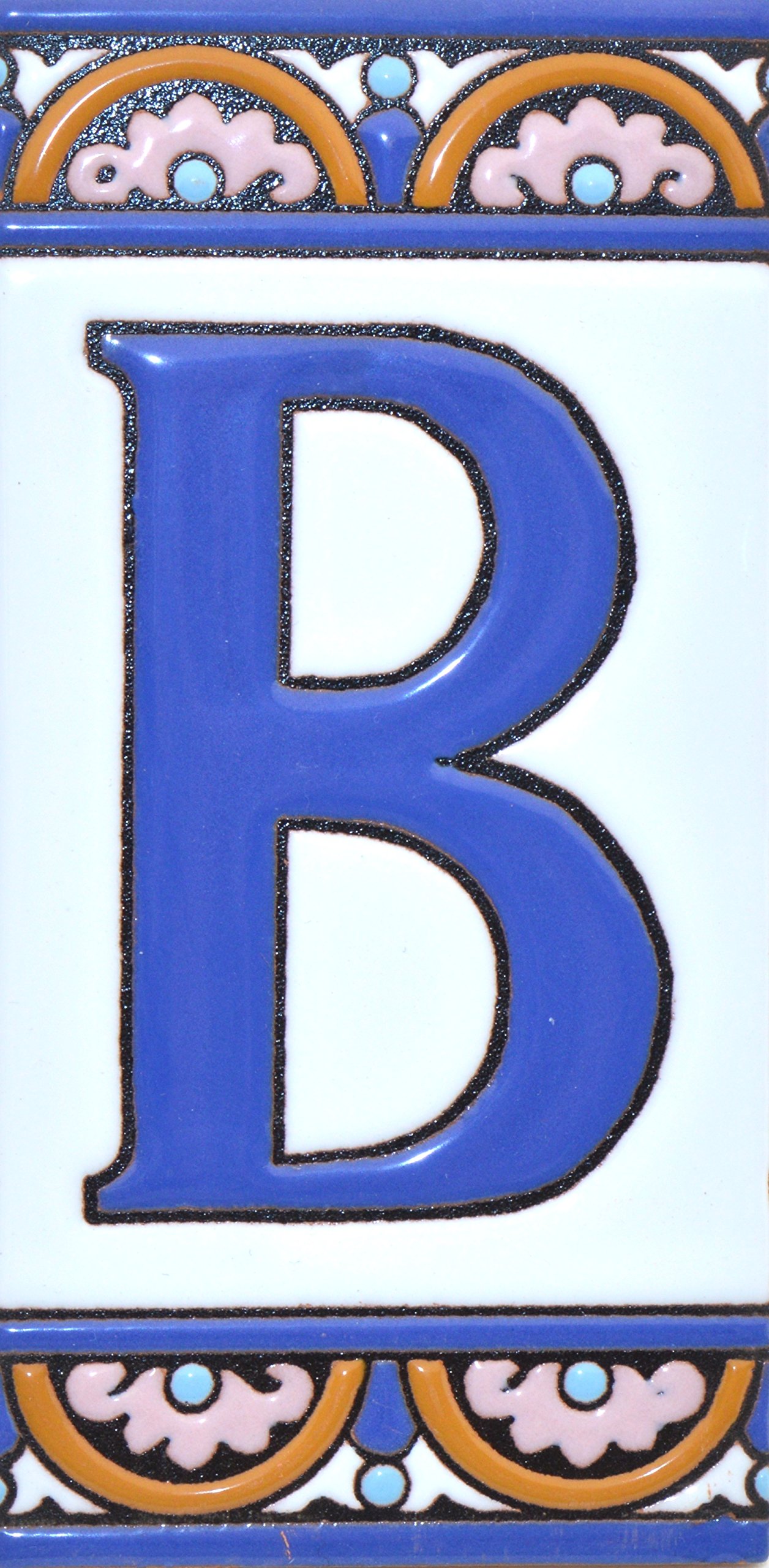 House letters 6 inch. Handpainted house letter tiles for signs, addresses and names. Address numbers for houses. House address numbers and letters. Design ARCO GRANDE 5,86" x 2,91" (LETTER B)